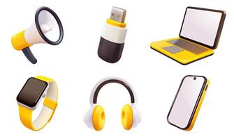 Yellow Tech's collection of trendy gadgets, designed specifically for 3D-inspired digital technology lovers . vector