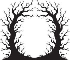 Spooky bare trees forming a circular frame silhouette vector