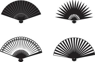Collection of four different hand fan designs representing asian culture isolated on white background, each with a unique silhouette and pattern vector