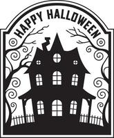 Spooky haunted house silhouette border with bare trees and decorative frame for Halloween designs vector