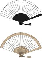 Elegant black and beige hand fans with intricate details isolated on white background, perfect for adding a touch of oriental charm to your designs vector