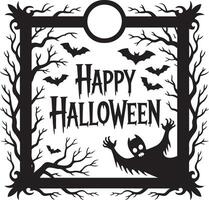 Spooky halloween ghost and bats in a decorative frame vector
