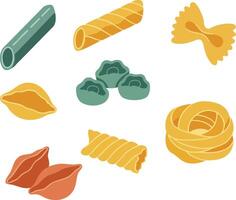 Various pasta types colorful Italian cuisine ingredient illustration image for cooking recipes and food design vector