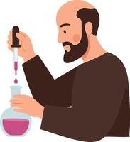 Scientist conducting chemical experiment with dropper and flask in laboratory illustration vector