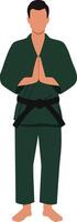 Martial arts practitioner in green gi with black belt standing in greeting pose illustration vector