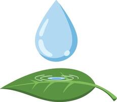 Water Droplet Falling on Green Leaf Illustration with Reflection and Ripples vector