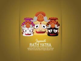 Happy jagannath rath yatra celebration background with illustration of lord jagannath balabhadra and subhadra vector