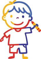 Child holding crayon drawing colorful lines in playful creative activity for kids learning and fun illustration vector