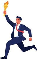 Businessman running with flaming torch symbolizing achievement and motivation illustration vector