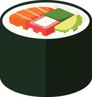 Sushi roll with salmon avocado and crab stick illustration in simple style for food design and menu decoration vector