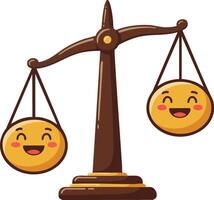 Balanced scale with happy smiley faces illustration representing fairness and equality concept vector