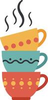 Stacked colorful coffee cups with steam illustration in simple design style vector