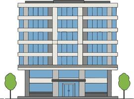 Modern office building with glass windows and trees in urban environment illustration vector