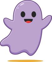 Cute purple ghost character smiling and floating with happy expression in cartoon style illustration vector