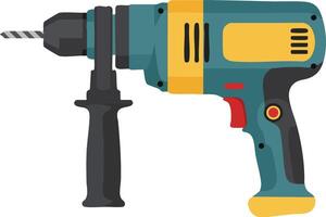Electric drill power tool illustration with blue yellow and red color design for construction and DIY projects vector