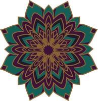 Mandala geometric flower design with teal purple and gold colors illustration for decorative art and design projects vector