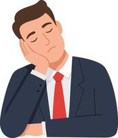 Businessman in navy suit and red tie sleeping with head resting on hand illustration of tired office worker vector