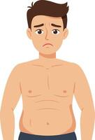 Sad man with worried expression and bare chest in illustration showing emotion and body language vector