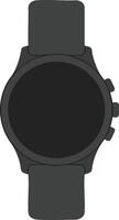 Black modern smartwatch with round screen and silicone strap illustration for technology and lifestyle use vector