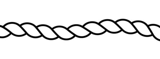 Linear rope border with marine pattern and braided texture. Flat illustration isolated on white background. vector