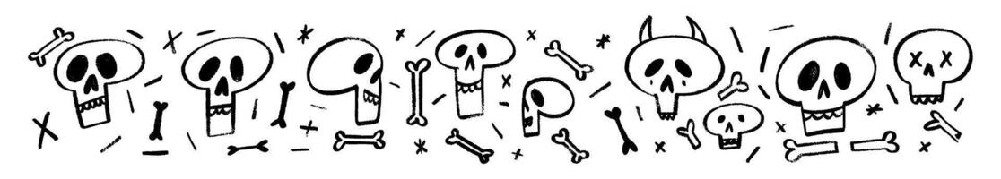 Skull and crossbones outline drawn in hand-drawn crayon style with rough edges, pirate danger symbol. Flat illustration isolated on white background. vector