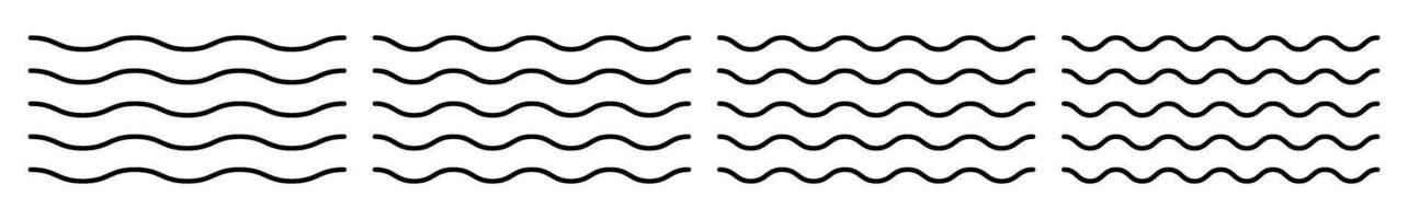 Squiggly wavy line set with curvy editable elements. Flat illustration isolated on white background. vector