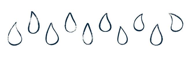 Water drop outline with hand-drawn crayon effect, liquid splash in abstract style. Flat illustration isolated on white background. vector