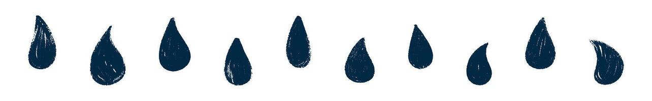 Hand-drawn water drop with crayon texture, liquid splash in artistic style. Flat illustration isolated on white background. vector