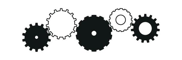 Retro gear doodle tool with quirky rotation. Childish mechanical concept in pixel art style. Flat illustration isolated on white background. vector