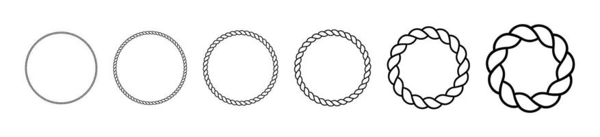 Circular rope frame with sea knot design. Braided string border for nautical decor. Flat illustration isolated on white background. vector