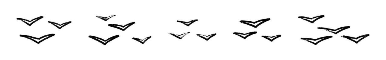 Simple bird silhouette in crayon minimal style, flying motion concept. Flat illustration isolated on white background. vector