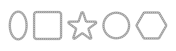 Rope line border with lasso knot and cord texture for marine themes. Flat illustration isolated on white background. vector