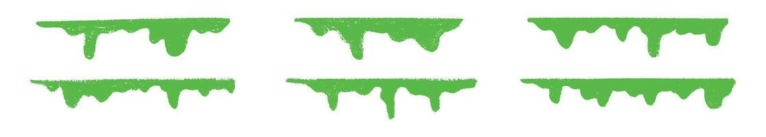 Green slimy snot drip in gross crayon effect, Halloween disgusting element. Flat illustration isolated on white background. vector
