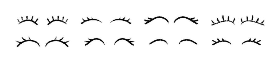 Eye eyelash set with open closed variations. Vision health symbols and line icons vector