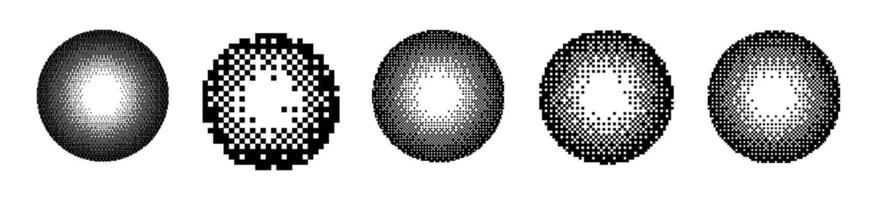 Halftone dot pattern with pixel gradient. Abstract grunge circles and spray paint effects. Flat illustration isolated on white background. vector