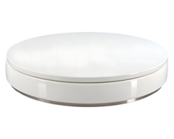 A round platform made from smooth, white resin with a high-gloss finish, isolated on a transparent background png