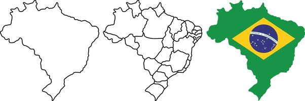 collection of the map of Brazil Complete representations in multiple styles silhouette, states, regions, outline, flag, and plans vector
