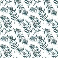 Seamless pattern with artistic green peacock feathers design Vintage peacock pattern vector