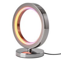 A futuristic chrome ring lamp with pulsating inner glow., isolated on a transparent background png