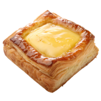 Square Danish pastry filled with smooth vanilla custard, golden crust, shiny glaze, isolated on a transparent background png