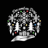 a black background with a hand holding a christmas tree and a snowflake vector