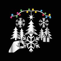 a hand holding a snowflake and a tree on a black background. vector