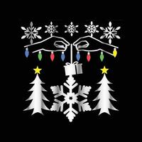 a black background with a snowflake, tree and lights vector