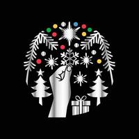 a black background with a hand holding a snowflake. vector