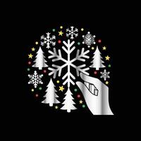a hand holding a snowflake in the middle of a circle of trees vector