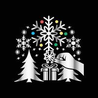 a hand is holding a snowflake in front of a tree vector
