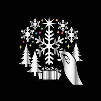 a hand holding a snowflake and a tree. vector