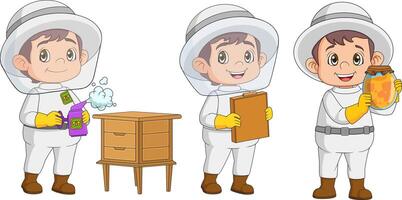 Man Beekeeper Harvest Honey from Bees Set vector