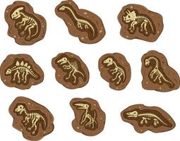 Layer of earth with fossil bones. Archaeological excavations of dinosaur fossils. Studies of ancient animals. vector