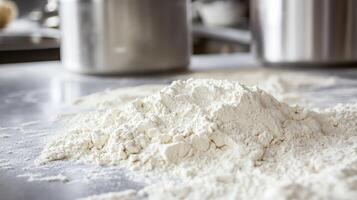 Evenly Spreading Flour on Clean Work Surface photo